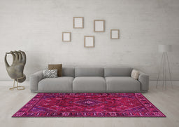 Machine Washable Persian Pink Traditional Rug in a Living Room, wshtr4440pnk