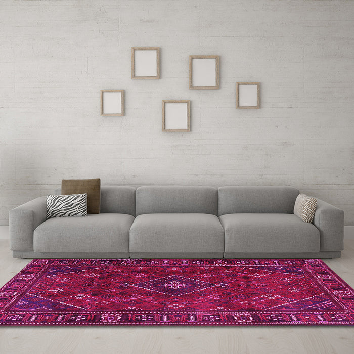 Machine Washable Persian Pink Traditional Rug in a Living Room, wshtr4440pnk