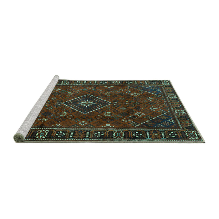 Sideview of Machine Washable Persian Turquoise Traditional Area Rugs, wshtr4440turq