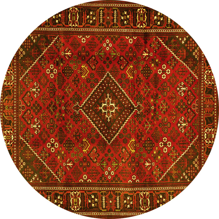 Round Machine Washable Persian Yellow Traditional Rug, wshtr4440yw