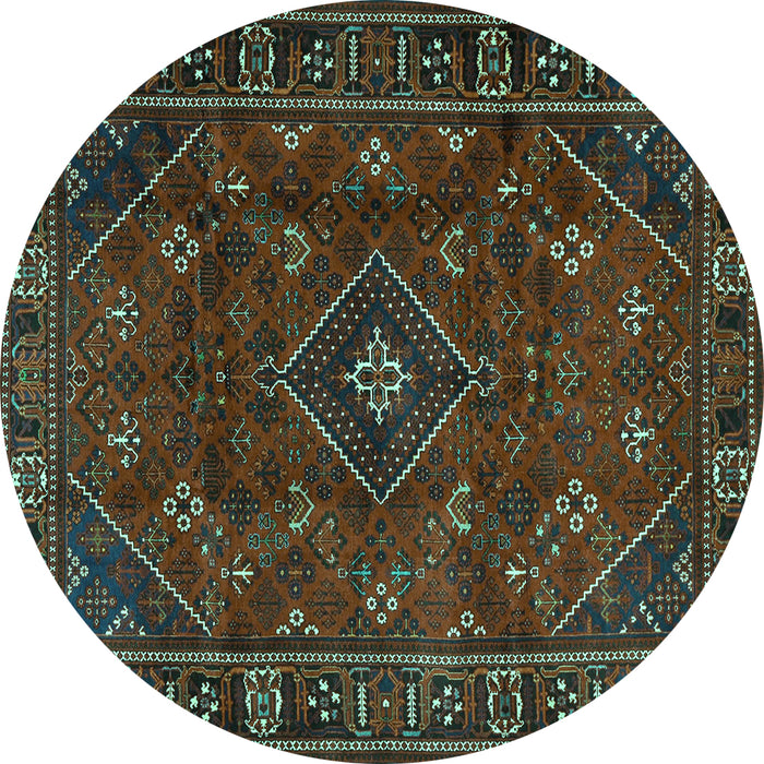 Round Machine Washable Persian Turquoise Traditional Area Rugs, wshtr4440turq