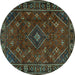 Round Machine Washable Persian Turquoise Traditional Area Rugs, wshtr4440turq