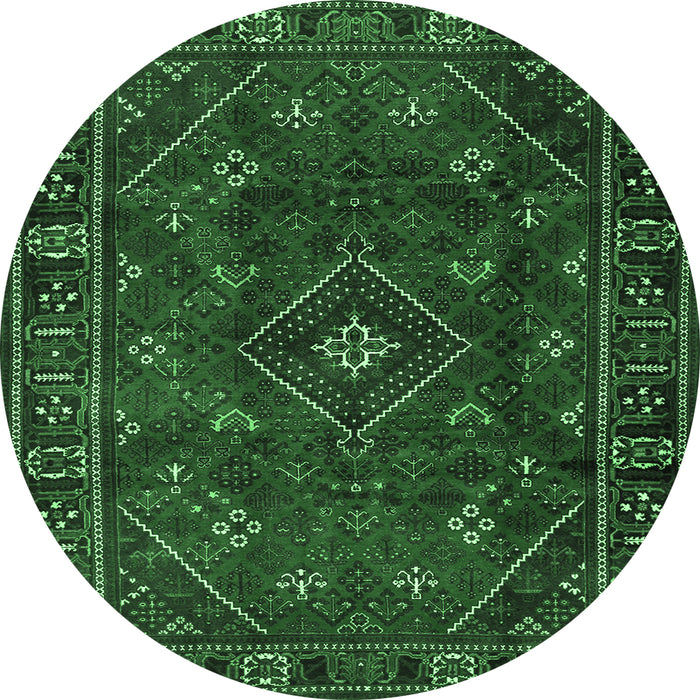 Round Machine Washable Persian Emerald Green Traditional Area Rugs, wshtr4440emgrn