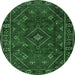 Round Machine Washable Persian Emerald Green Traditional Area Rugs, wshtr4440emgrn