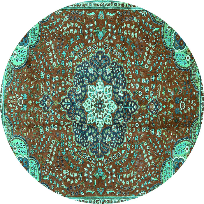 Round Persian Turquoise Traditional Rug, tr4441turq