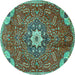 Round Persian Turquoise Traditional Rug, tr4441turq