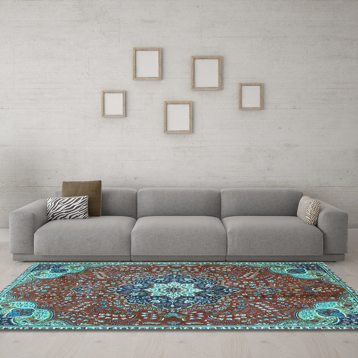 Machine Washable Persian Light Blue Traditional Rug in a Living Room, wshtr4441lblu