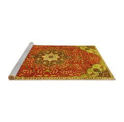 Sideview of Machine Washable Persian Yellow Traditional Rug, wshtr4441yw