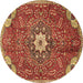 Round Machine Washable Persian Brown Traditional Rug, wshtr4441brn