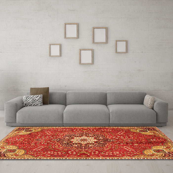 Machine Washable Persian Orange Traditional Area Rugs in a Living Room, wshtr4441org