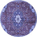 Round Machine Washable Persian Blue Traditional Rug, wshtr4441blu