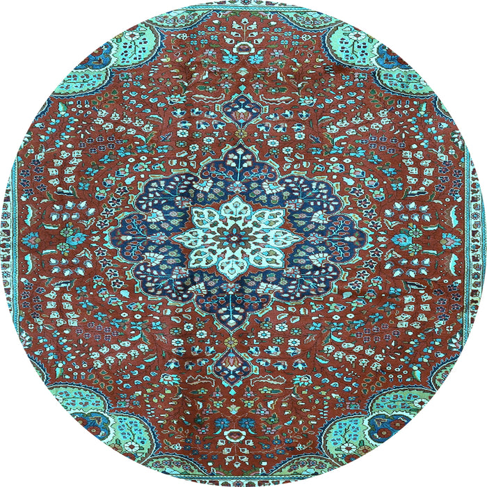 Round Machine Washable Persian Light Blue Traditional Rug, wshtr4441lblu