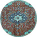 Round Machine Washable Persian Light Blue Traditional Rug, wshtr4441lblu