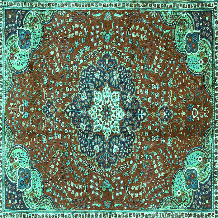 Square Machine Washable Persian Turquoise Traditional Area Rugs, wshtr4441turq