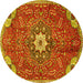 Round Persian Yellow Traditional Rug, tr4441yw