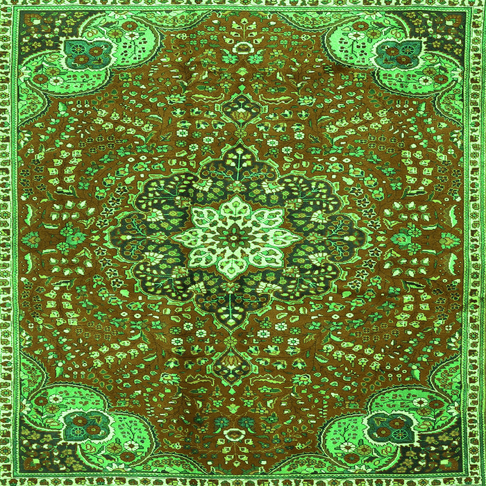 Round Machine Washable Persian Green Traditional Area Rugs, wshtr4441grn