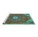 Sideview of Machine Washable Persian Turquoise Traditional Area Rugs, wshtr4441turq