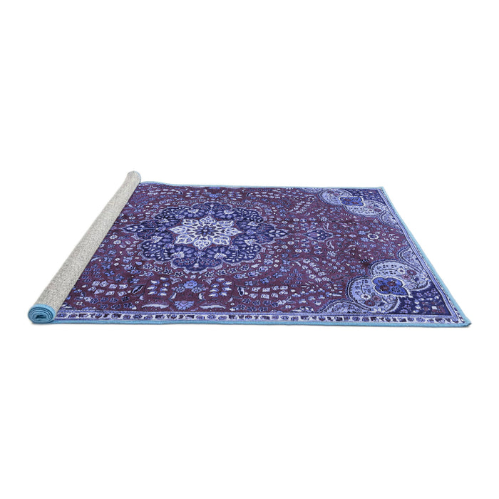 Sideview of Machine Washable Persian Blue Traditional Rug, wshtr4441blu