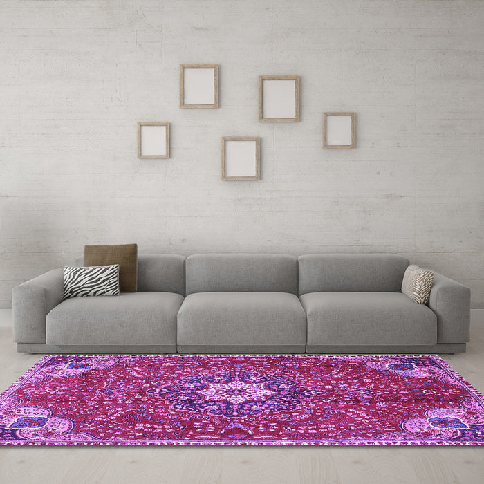 Machine Washable Persian Purple Traditional Area Rugs in a Living Room, wshtr4441pur