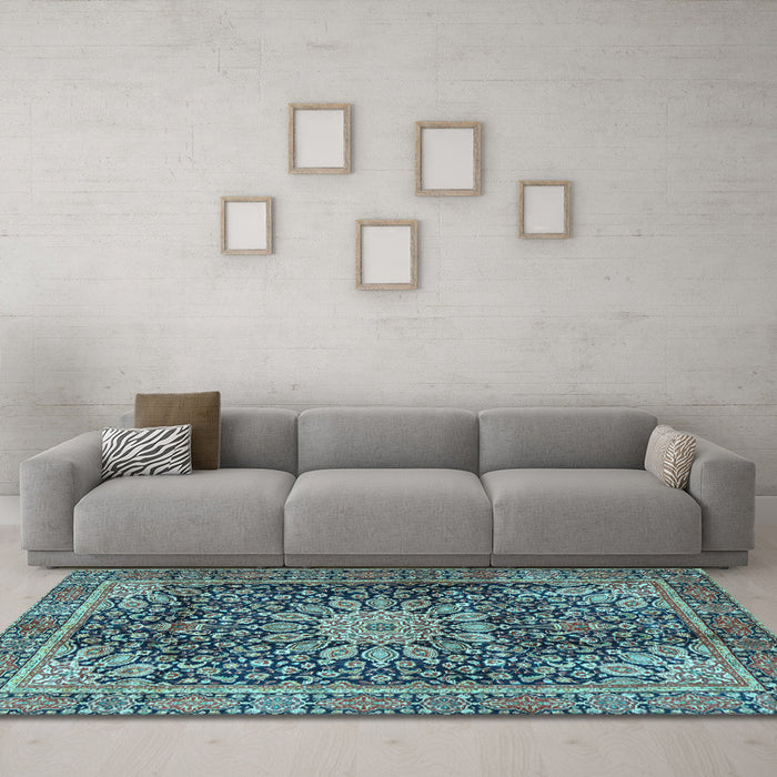 Machine Washable Persian Light Blue Traditional Rug in a Living Room, wshtr4442lblu