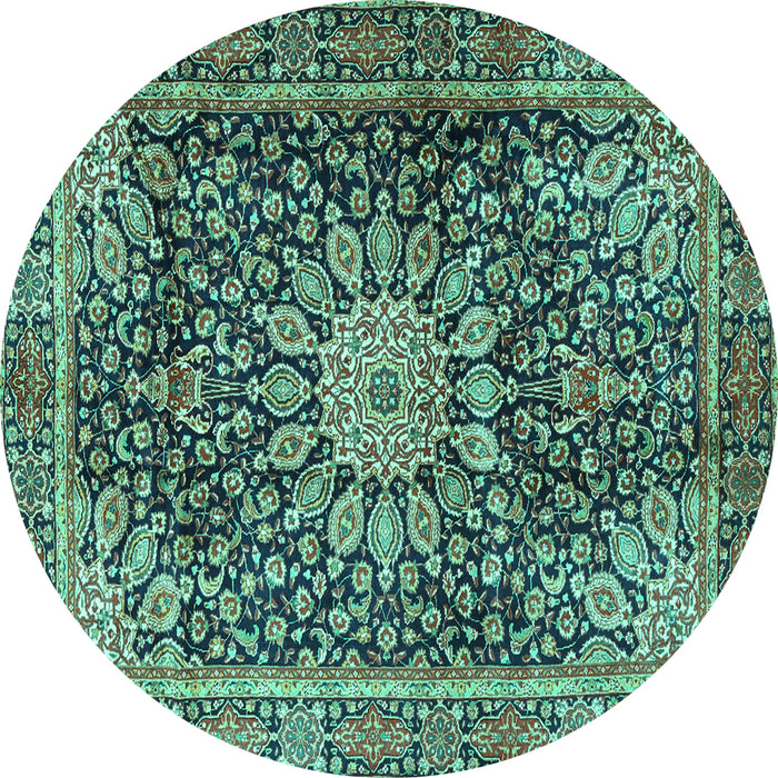 Round Machine Washable Persian Turquoise Traditional Area Rugs, wshtr4442turq