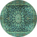 Round Machine Washable Persian Turquoise Traditional Area Rugs, wshtr4442turq