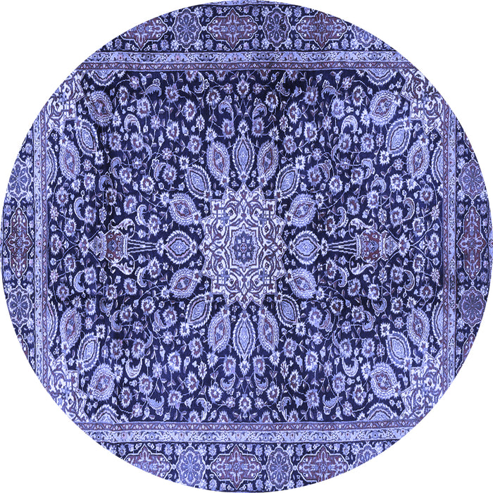 Round Machine Washable Persian Blue Traditional Rug, wshtr4442blu