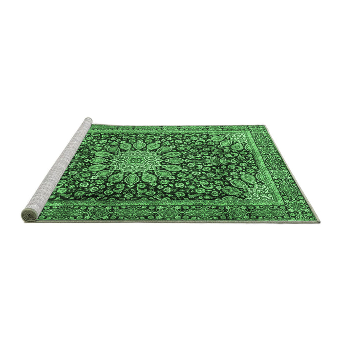 Sideview of Machine Washable Persian Emerald Green Traditional Area Rugs, wshtr4442emgrn