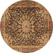 Round Machine Washable Persian Brown Traditional Rug, wshtr4442brn