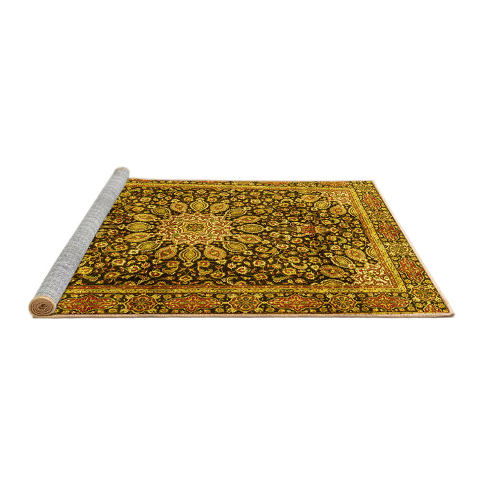 Sideview of Machine Washable Persian Yellow Traditional Rug, wshtr4442yw