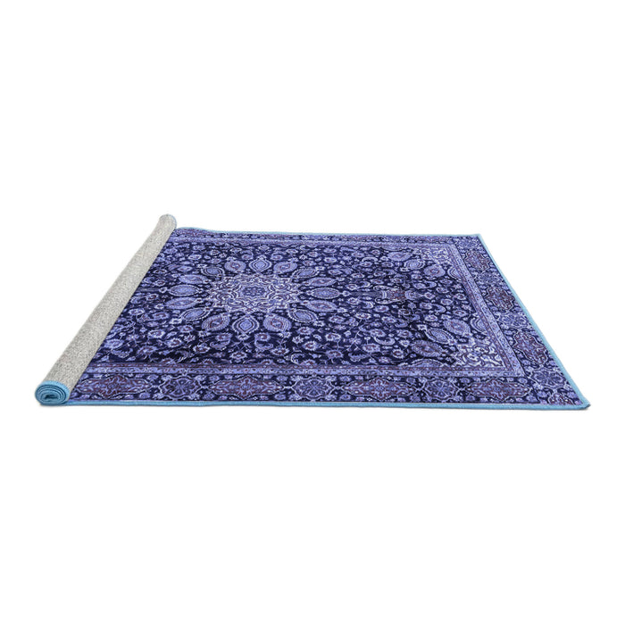 Sideview of Machine Washable Persian Blue Traditional Rug, wshtr4442blu