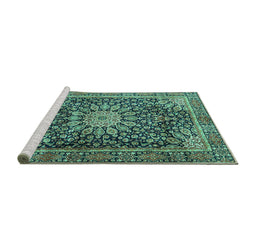Sideview of Machine Washable Persian Turquoise Traditional Area Rugs, wshtr4442turq