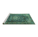 Sideview of Machine Washable Persian Turquoise Traditional Area Rugs, wshtr4442turq