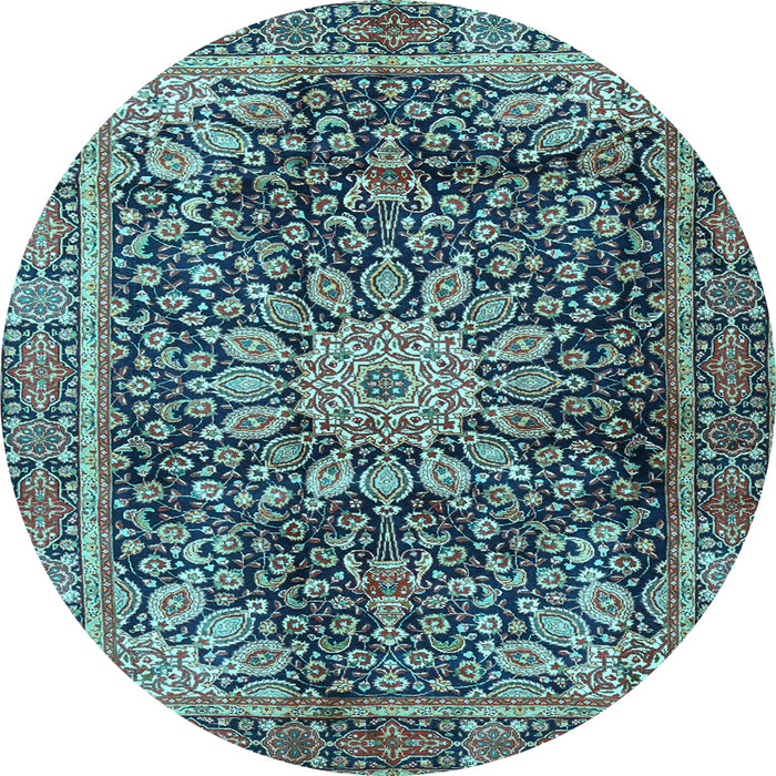 Round Machine Washable Persian Light Blue Traditional Rug, wshtr4442lblu