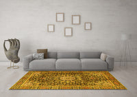 Machine Washable Persian Yellow Traditional Rug, wshtr4442yw