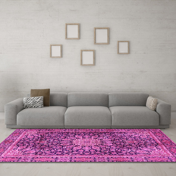 Machine Washable Persian Pink Traditional Rug in a Living Room, wshtr4442pnk