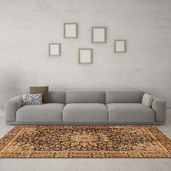 Machine Washable Persian Brown Traditional Rug in a Living Room,, wshtr4442brn