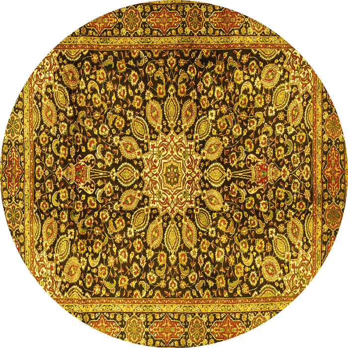 Round Machine Washable Persian Yellow Traditional Rug, wshtr4442yw