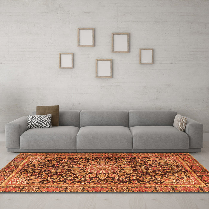 Machine Washable Persian Orange Traditional Area Rugs in a Living Room, wshtr4442org