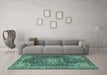 Machine Washable Persian Turquoise Traditional Area Rugs in a Living Room,, wshtr4442turq