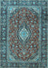 Machine Washable Medallion Light Blue Traditional Rug, wshtr4443lblu