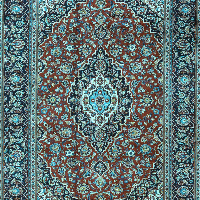 Machine Washable Medallion Light Blue Traditional Rug, wshtr4443lblu
