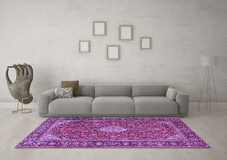 Machine Washable Medallion Purple Traditional Area Rugs in a Living Room, wshtr4443pur