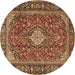 Round Machine Washable Medallion Brown Traditional Rug, wshtr4443brn