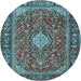 Round Medallion Light Blue Traditional Rug, tr4443lblu