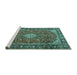 Sideview of Machine Washable Medallion Turquoise Traditional Area Rugs, wshtr4443turq