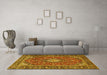 Machine Washable Medallion Yellow Traditional Rug in a Living Room, wshtr4443yw