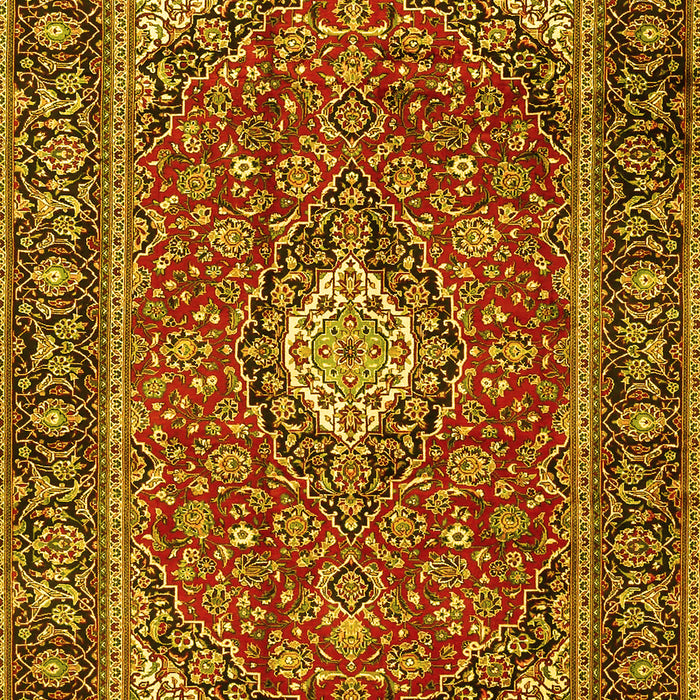 Machine Washable Medallion Yellow Traditional Rug, wshtr4443yw