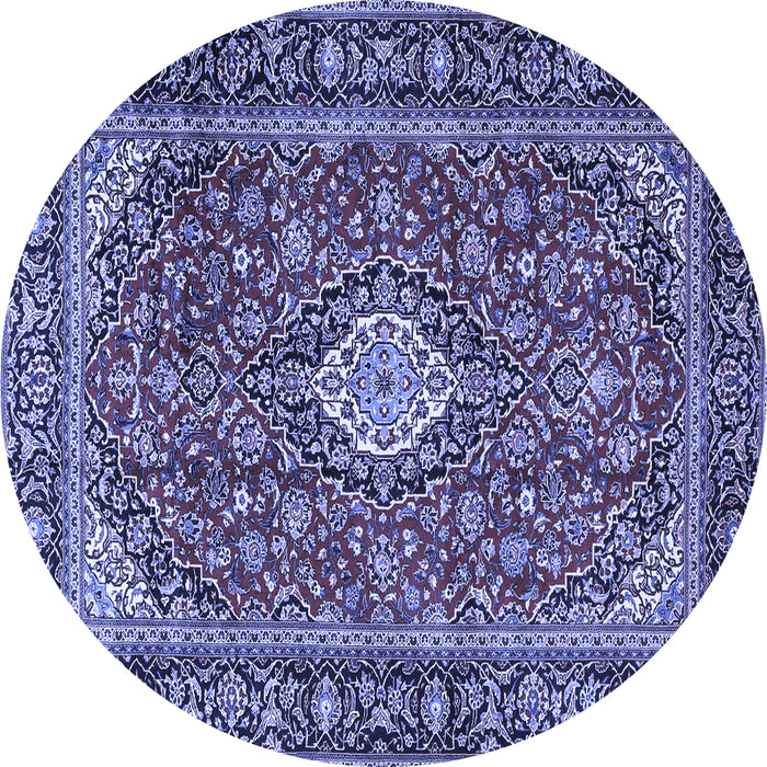 Round Machine Washable Medallion Blue Traditional Rug, wshtr4443blu