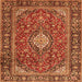 Round Machine Washable Medallion Orange Traditional Area Rugs, wshtr4443org